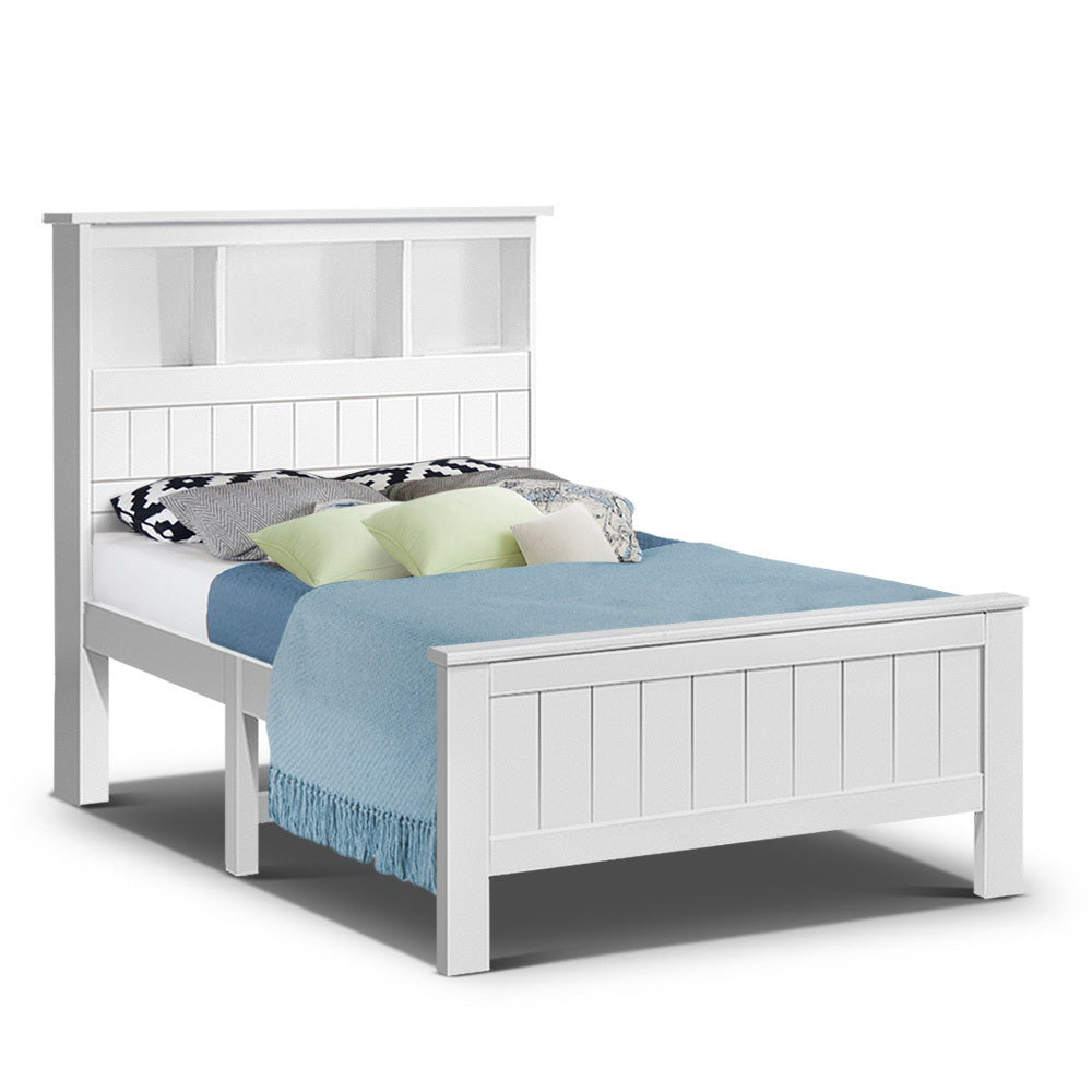 King Single Wooden Timber Bed Frame - White