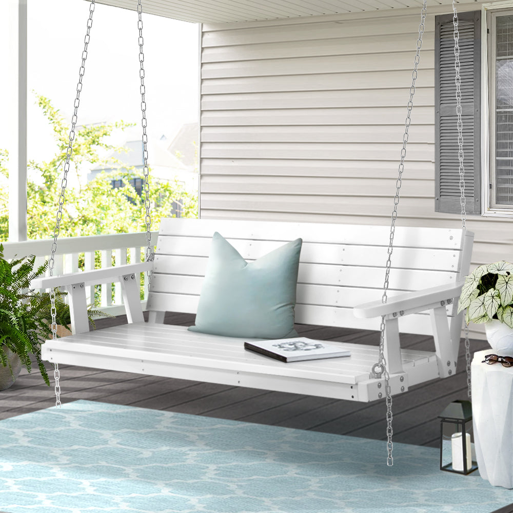 Gardeon Porch 3 Seater Swing Chair with Chain - Wooden White